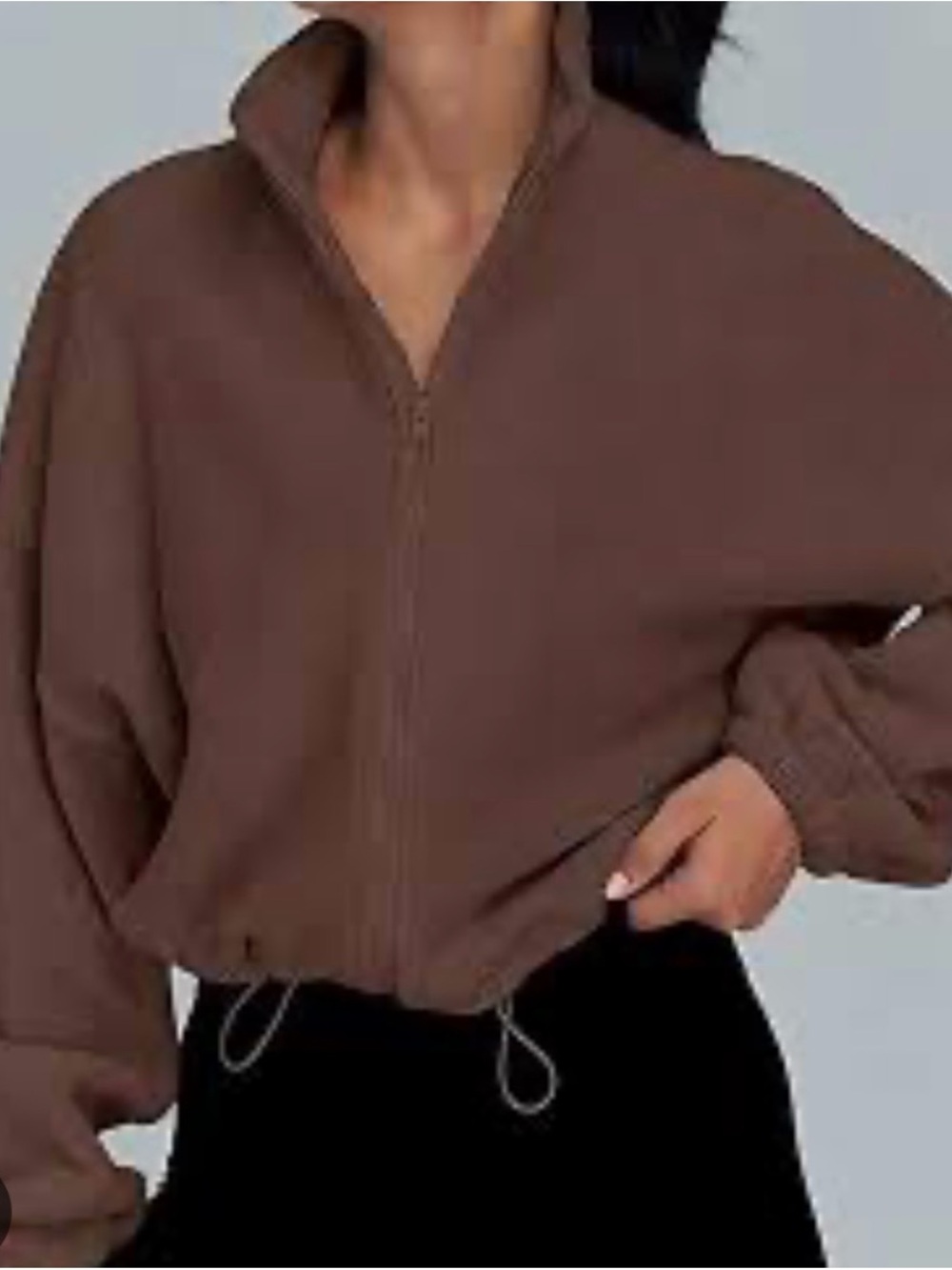 ANRABESS Relaxed Cropped Bomber Jacket in Brown